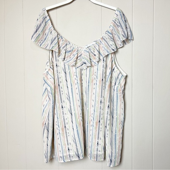 Skies Are Blue ruffle boho top 2X stripe blouse shirt sleeveless white spring - Picture 11 of 11